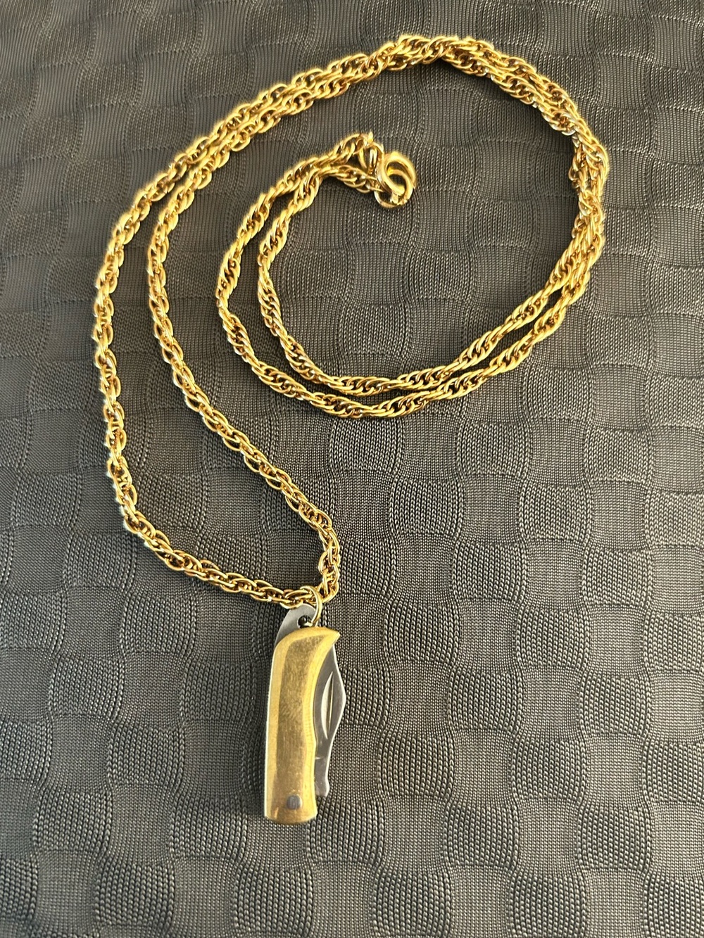 Vintage Brass Stainless Steel Pocket Knife Pendant Necklace
